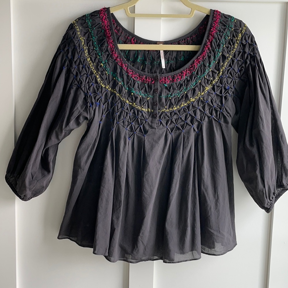 Free People Color Me Peasant Smocked Top